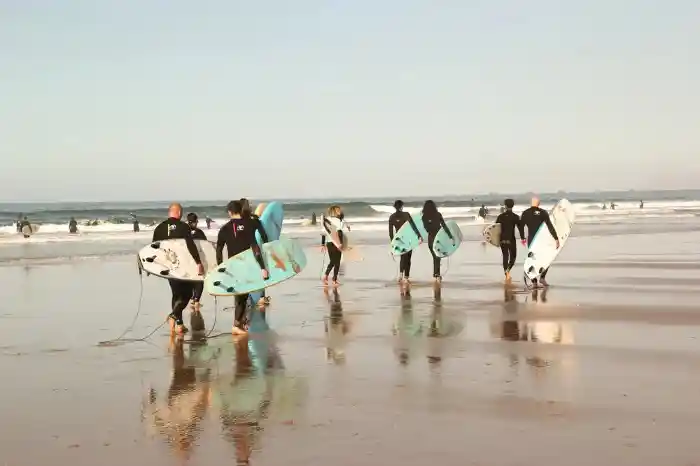 Surfing in Taghazout on Morocco Atlantic coast